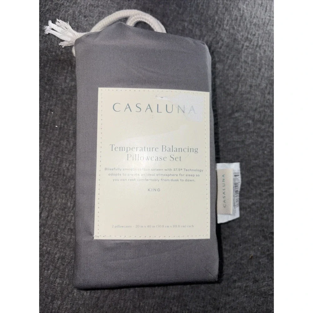 Casaluna King 300tc Temperature Balancing Solid 2 Pillowcases Metal Gray 20x40